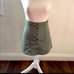 Faded Green Button-Up Mini Skirt, Size 0